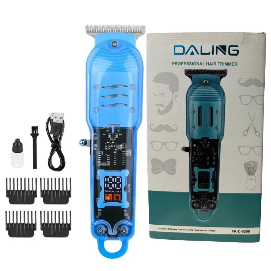 Daling Transparent LCD Electric Hair Trimmer | USB Rechargeable | Professional Grooming | FR-D-8268
