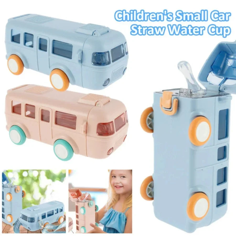 Bus Shape School Water Bottle | 500ml | With Strap | Cute & Leak-Proof | Random Color