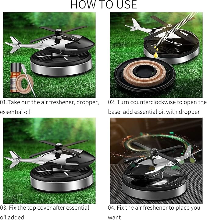 Solar Powered Rotating Helicopter Car Aromatherapy Air Freshener (Random Colour)