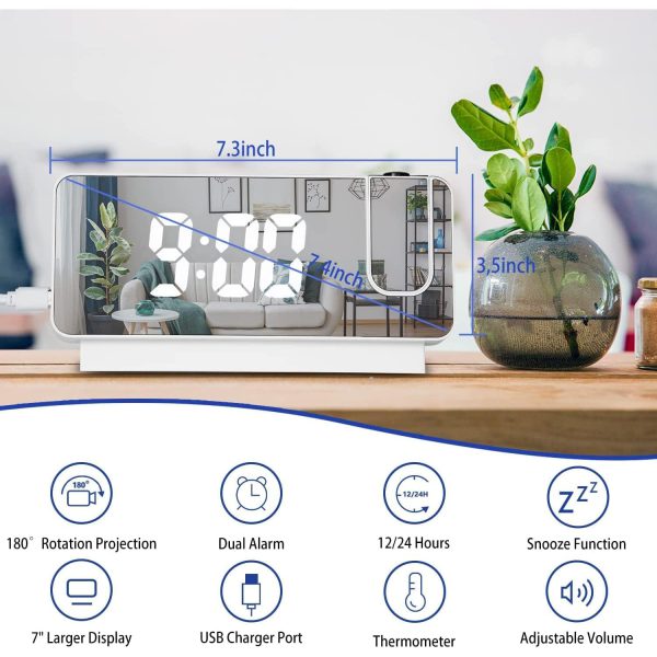 Screen Projection Alarm Clock Display Time, Date & Temperature. Perfect for Home